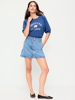 Scalloped-Edge Button-Down Mini Skirt - image 3