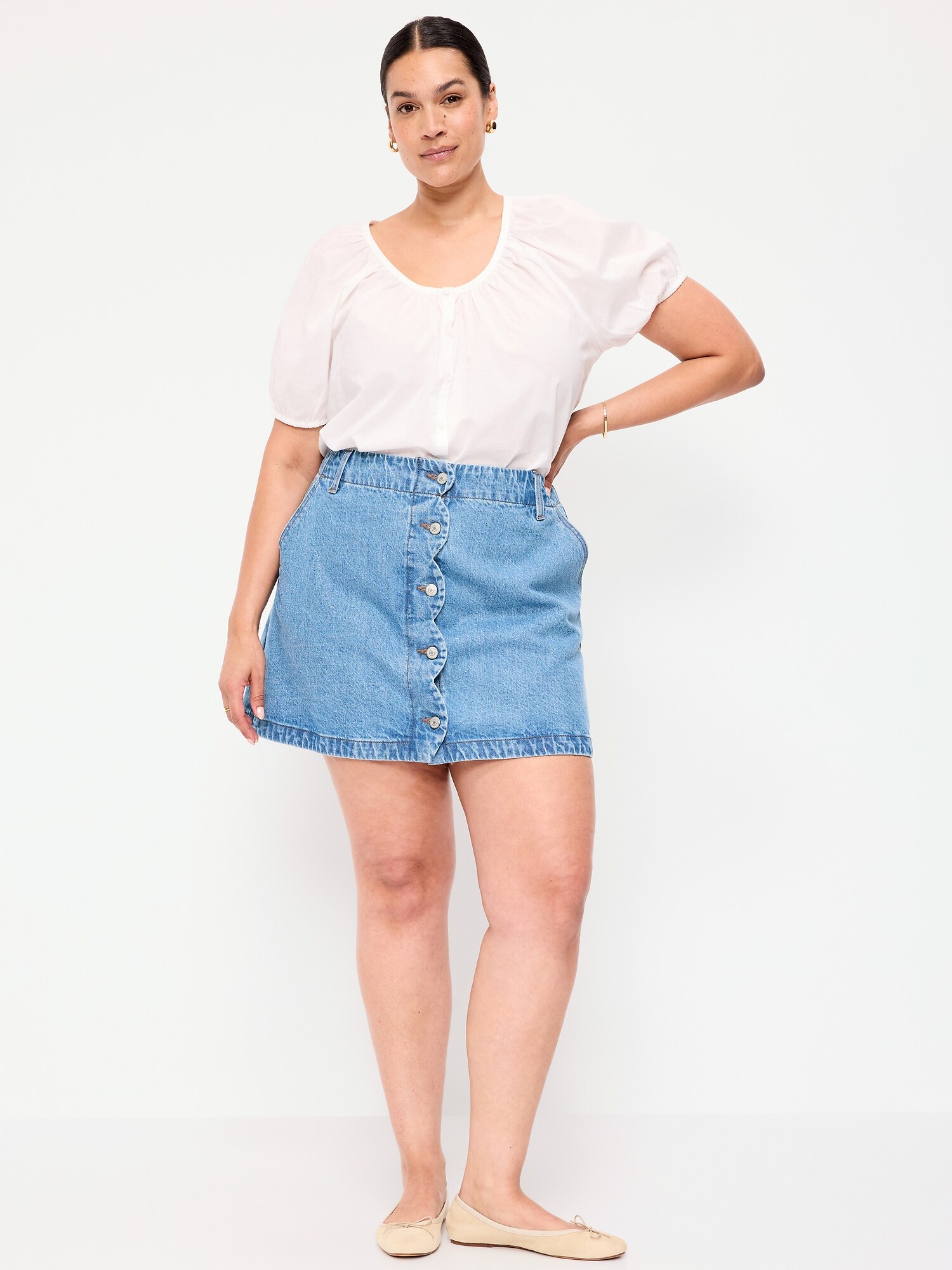 Женская юбка Old Navy Scalloped-Edge Button-Down Mini, цвет: Milo — фото 6