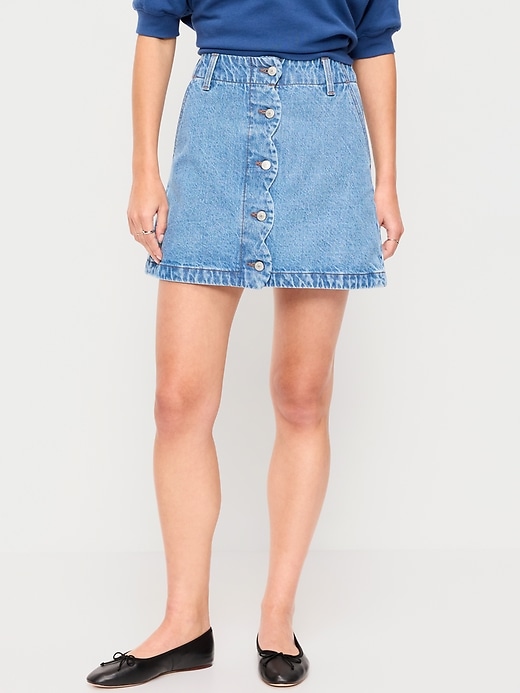 Image number 2 showing, Scalloped-Edge Button-Down Mini Skirt