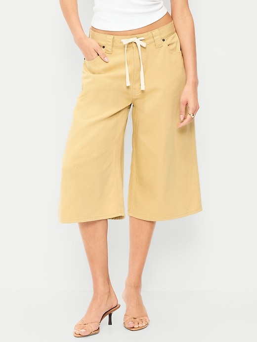 Image number 2 showing, Mid-Rise Baggy Drawstring Wide-Leg Culotte Pants