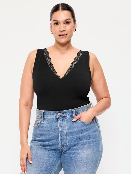Image number 8 showing, Sleeveless Lace-Trim V-Neck Ribbed Top