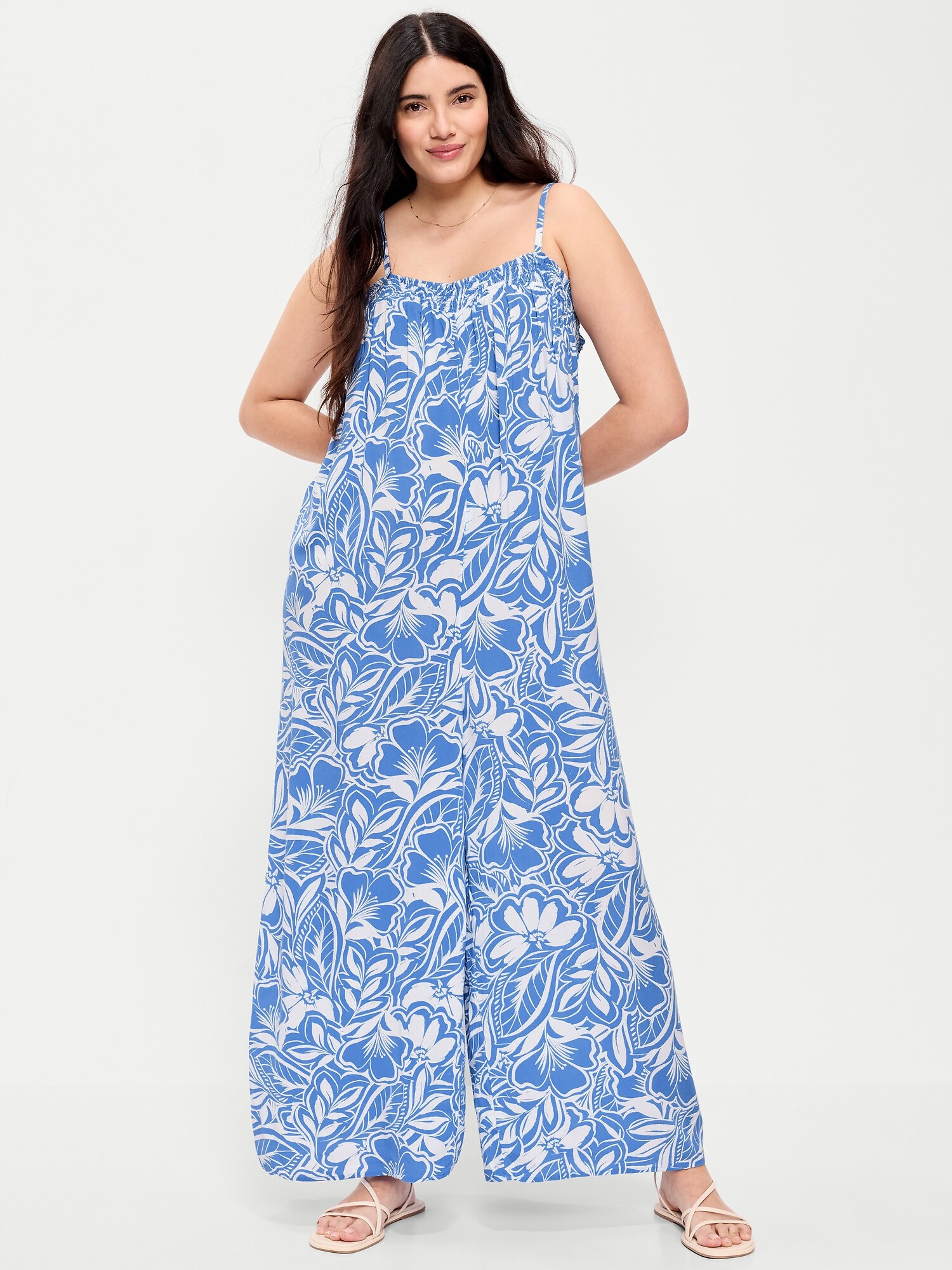 Женский комбинезон Old Navy Airy Smocked Jumpsuit, цвет: Синий с принтом — фото 6