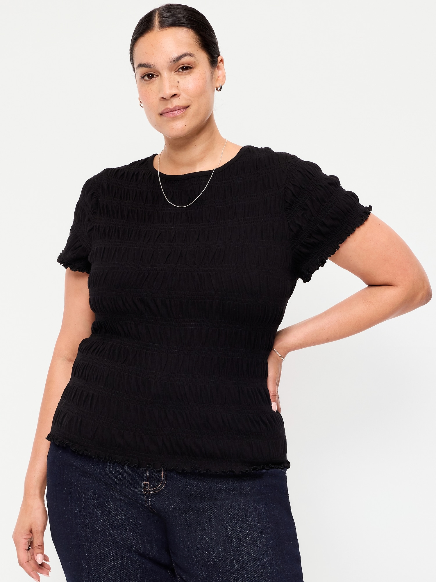 Slit-Neck Smocked Top