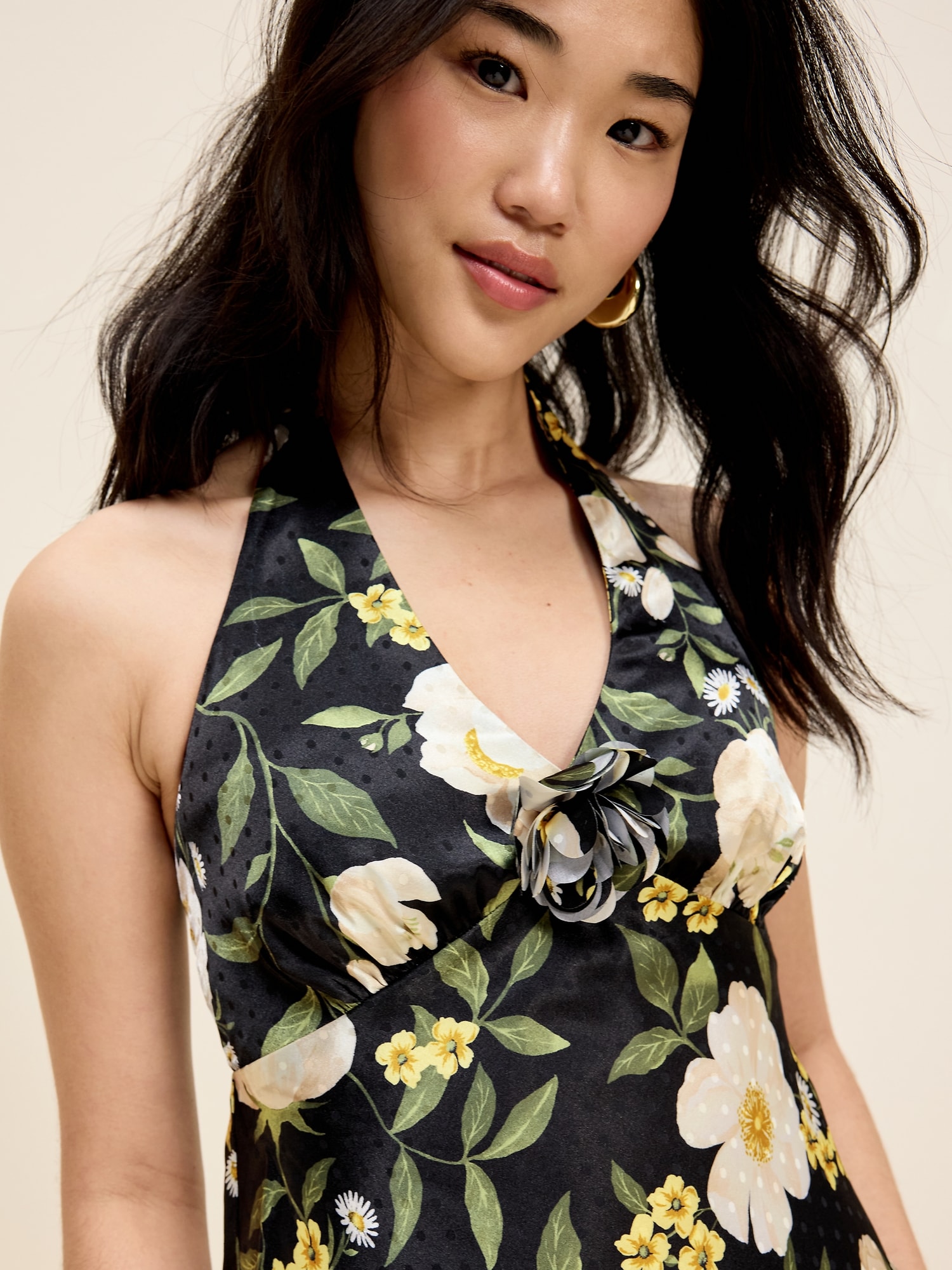 The Occasion by Old Navy Fit and Flare Satin Halter Midi Dress