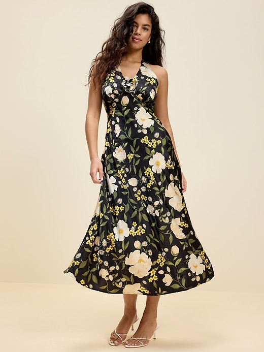 Image number 6 showing, The Occasion by Old Navy Fit and Flare Satin Halter Midi Dress