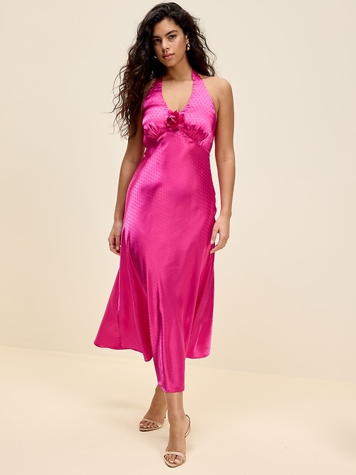 Image number 6 showing, The Occasion by Old Navy Fit and Flare Satin Halter Midi Dress