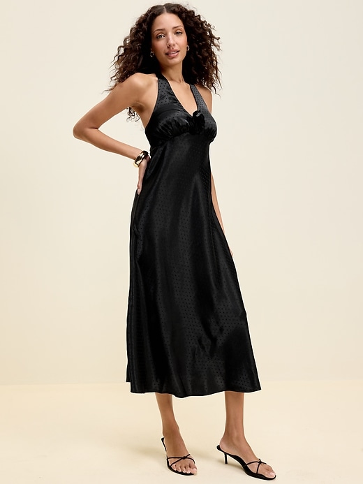 Image number 3 showing, The Occasion by Old Navy Fit and Flare Satin Halter Midi Dress