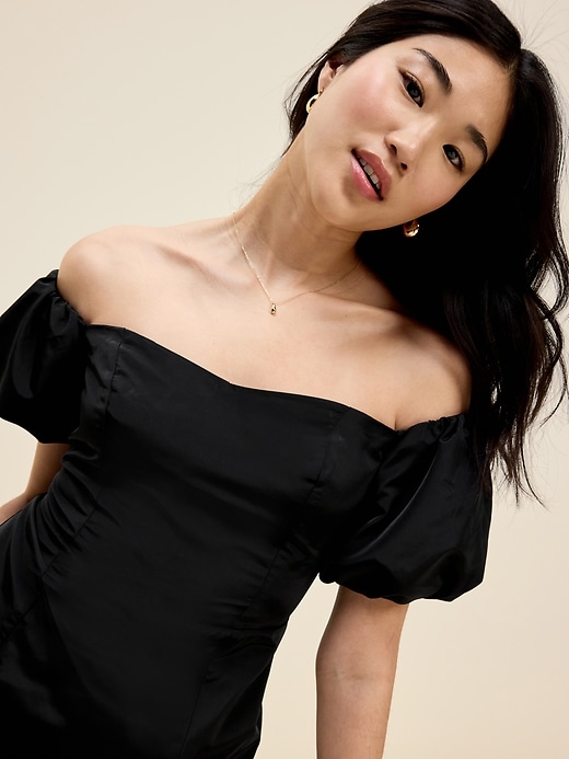 Image number 5 showing, The Occasion by Old Navy Fit & Flare Puff-Sleeve Taffeta Mini Dress