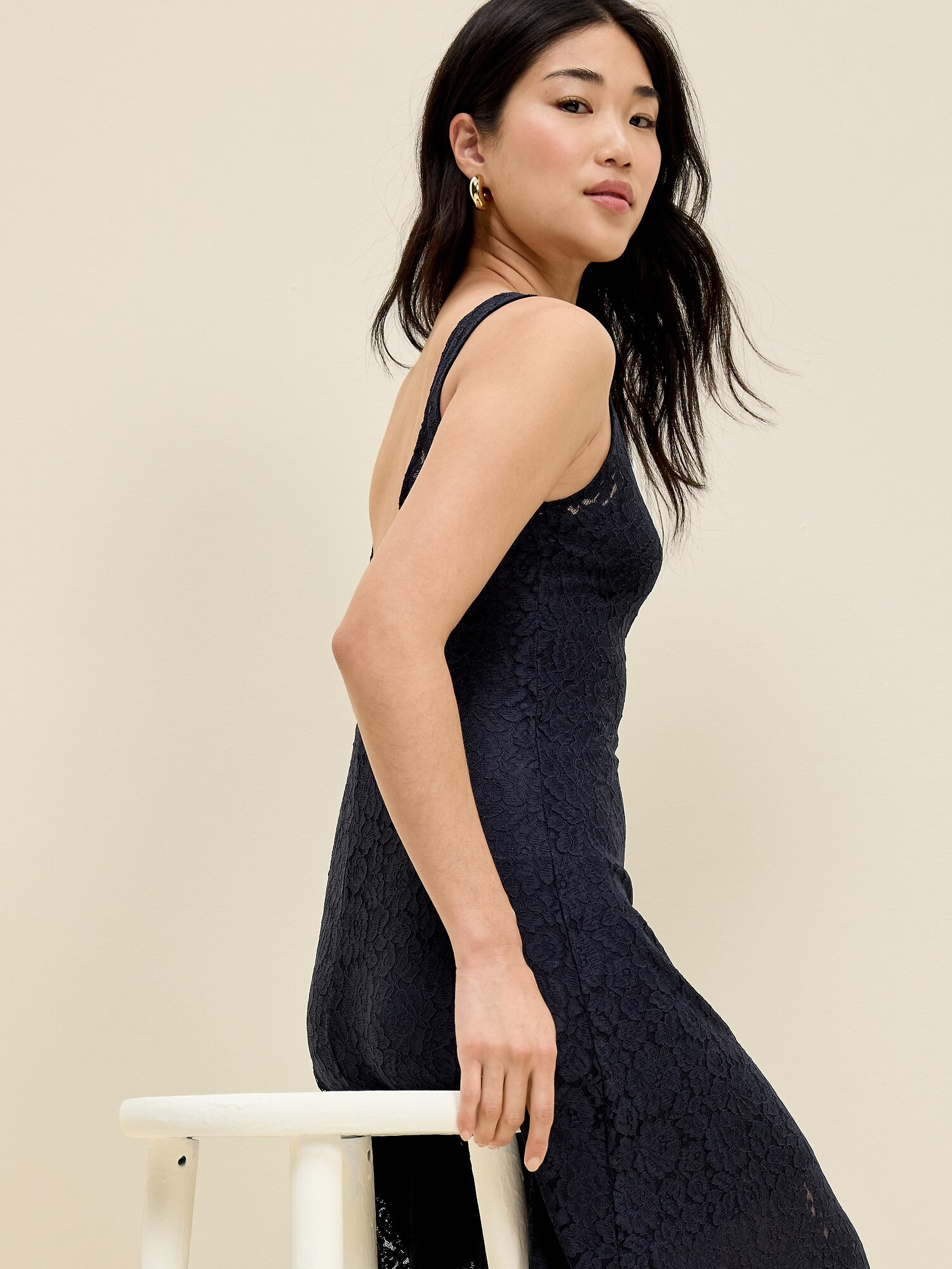 Женские платья The Occasion by Old Navy Fit & Flare Drop-Waist Lace Maxi, цвет: Тёмно-синий — фото 3