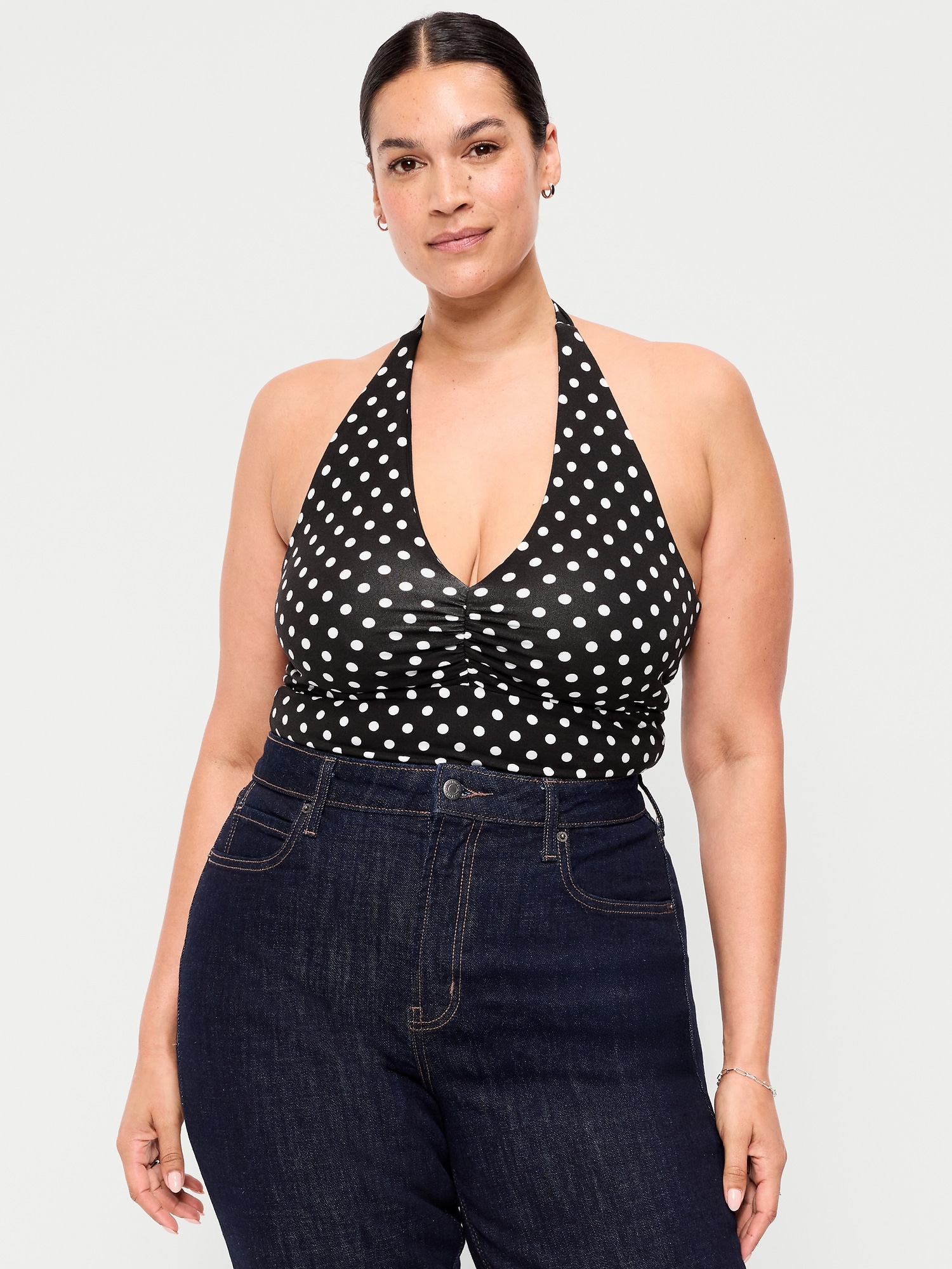 Jersey Cinch-Front Halter Top
