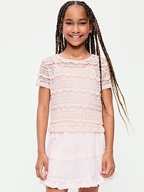 Image number 1 showing, 2-in-1 Short-Sleeve Cami Lace Top for Girls