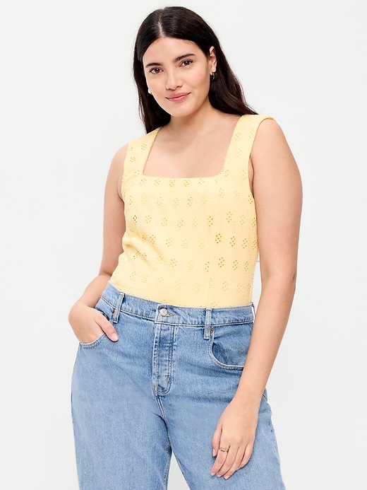 Image number 4 showing, Seamed-Bodice Eyelet Tank Top