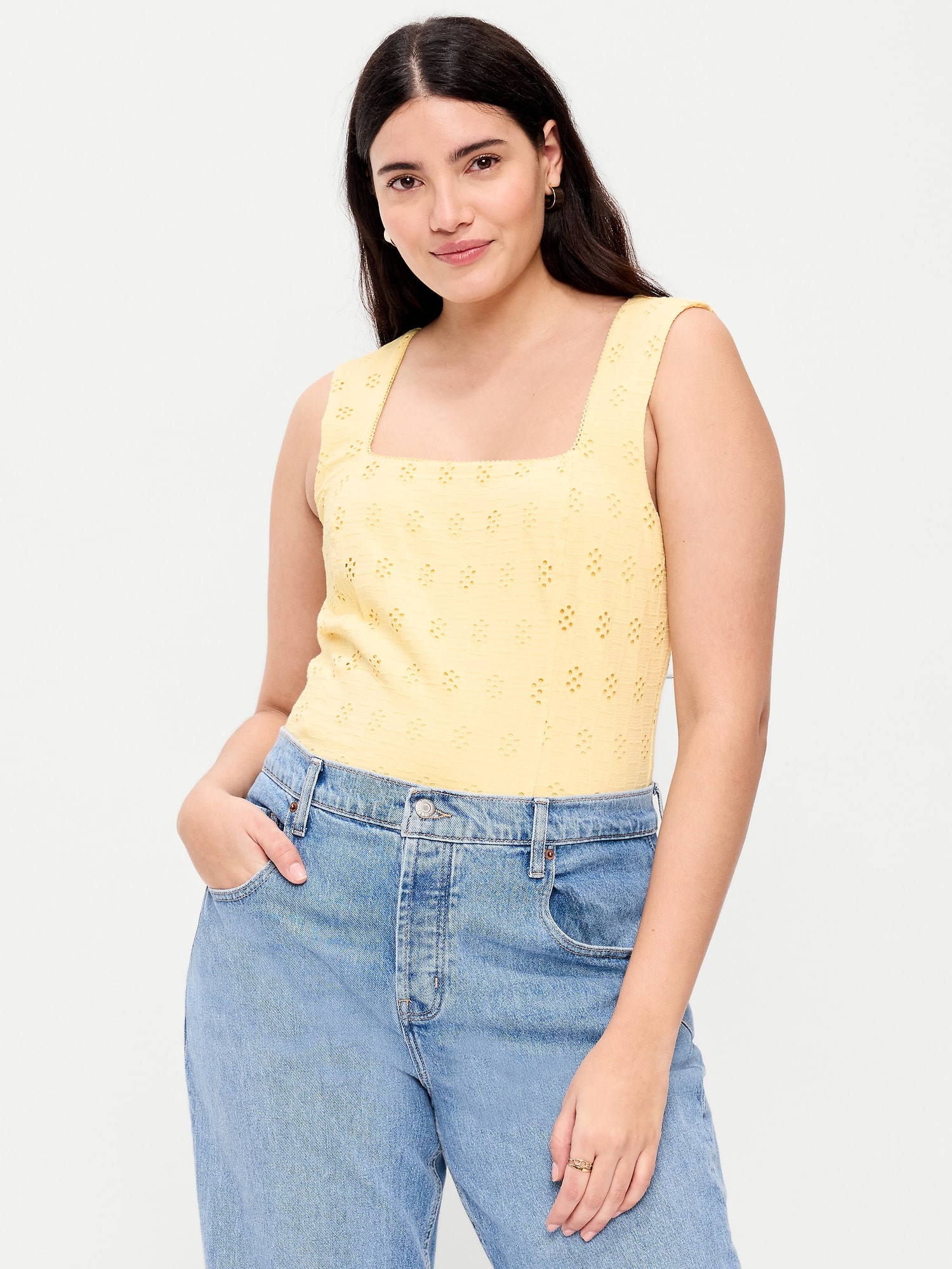 Seamed-Bodice Eyelet Tank Top