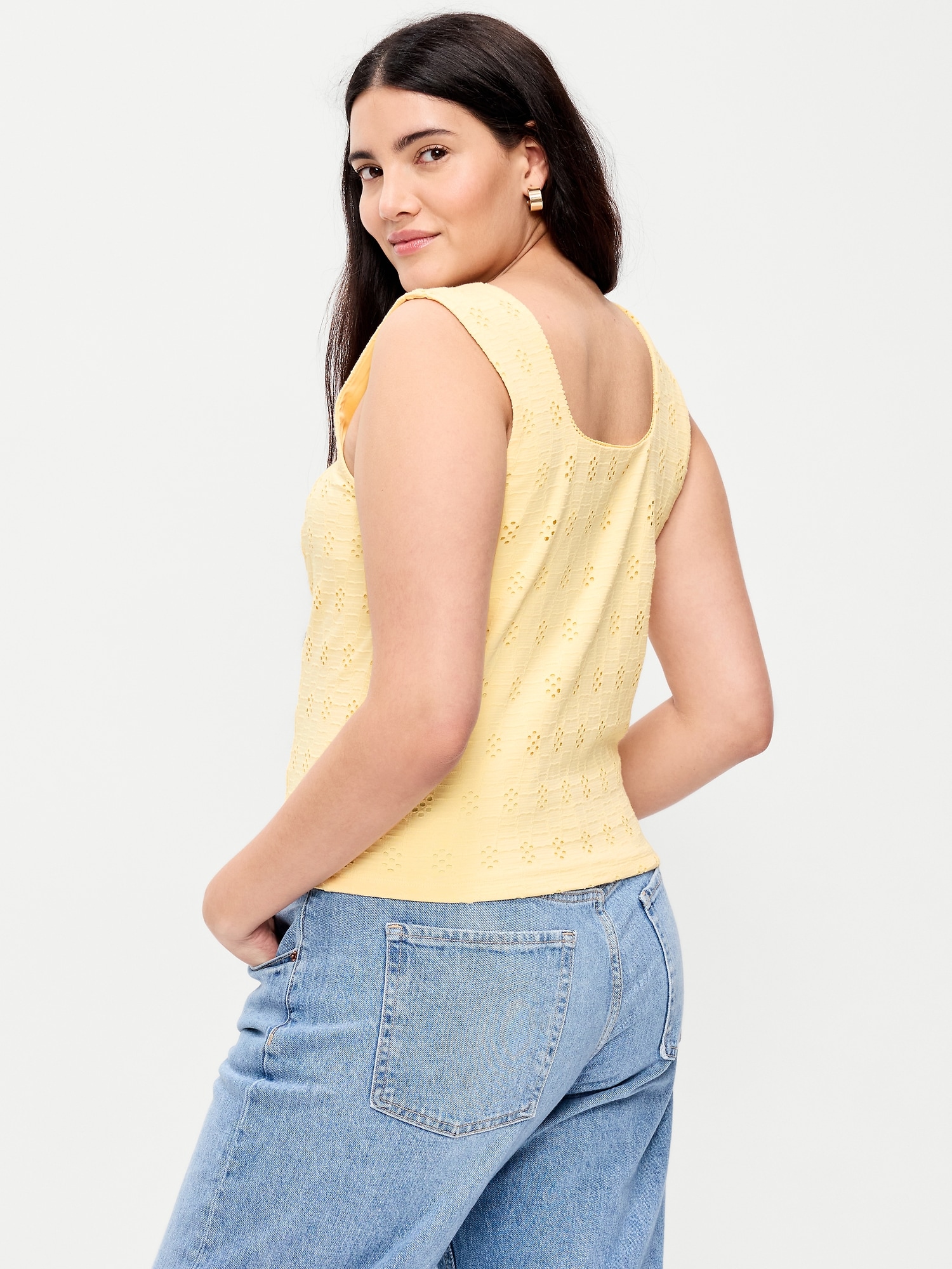 Seamed-Bodice Eyelet Tank Top