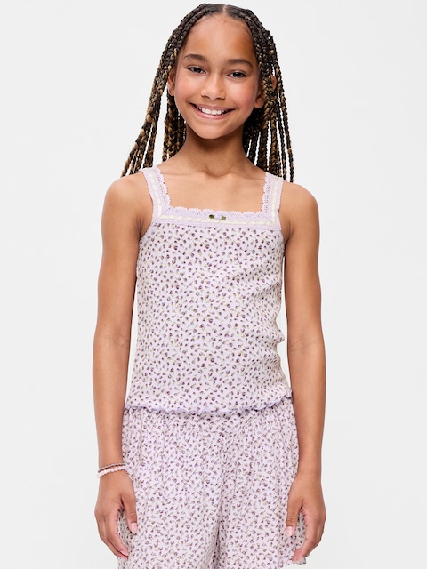 Fitted Lace-Trim Pointelle Tank Top for Girls