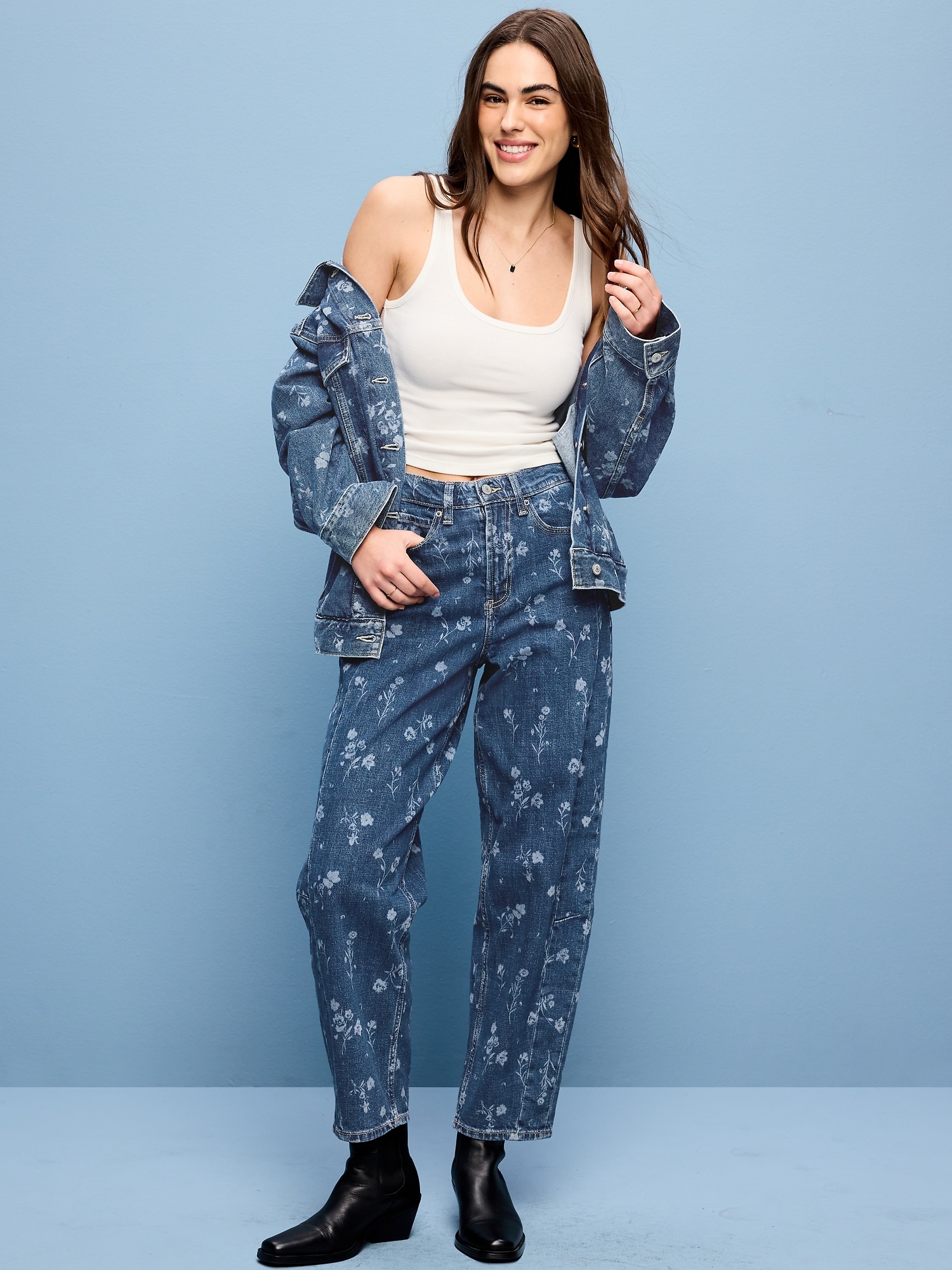 High-Waisted Baggy Barrel Ankle Jeans