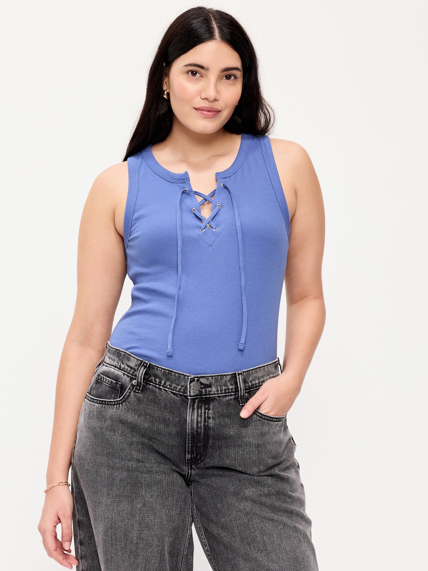 Женский топ Old Navy Lace-Up Tank Top, цвет: Синий — фото 6