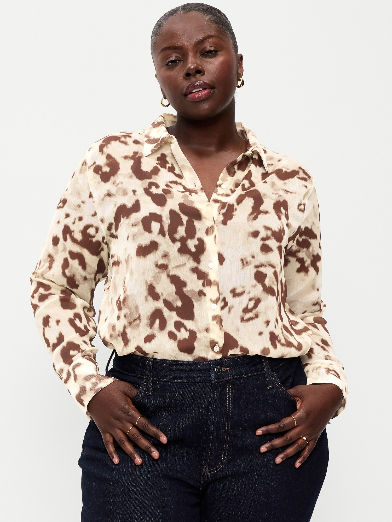 Женская рубашка Old Navy Chiffon Sheer Button-Down, цвет: С принтом — фото 6