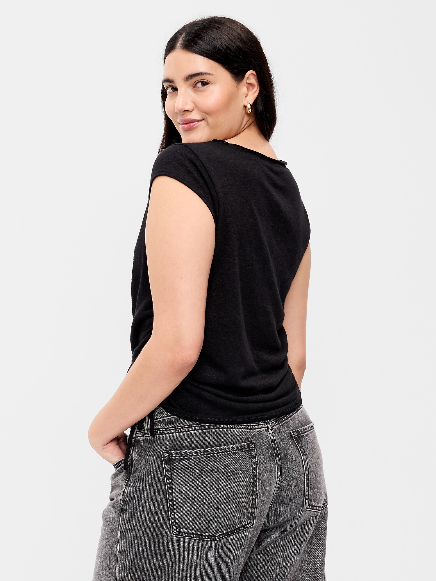 Image number 7 showing, Cap-Sleeve Shirred Side Top