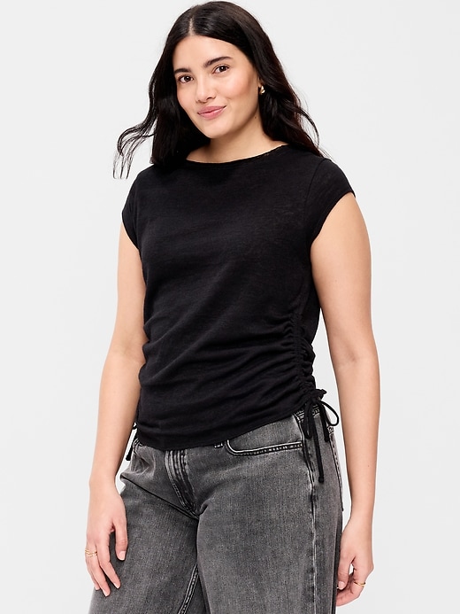 Image number 4 showing, Cap-Sleeve Shirred Side Top