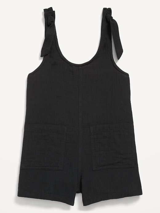 Image number 3 showing, Sleeveless Tie-Strap Double-Weave Romper for Girls