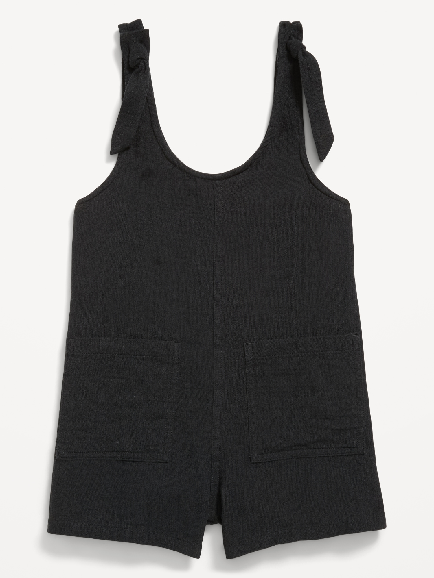 Sleeveless Tie-Strap Double-Weave Romper for Girls