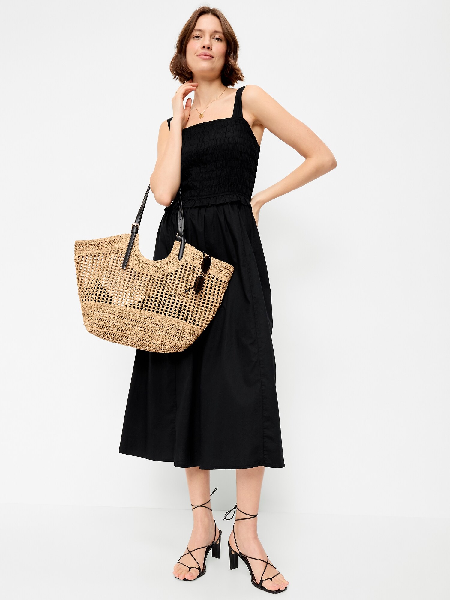 Женское платье Old Navy Fit & Flare Smocked-Bodice Midi, цвет: Чёрный — фото 3