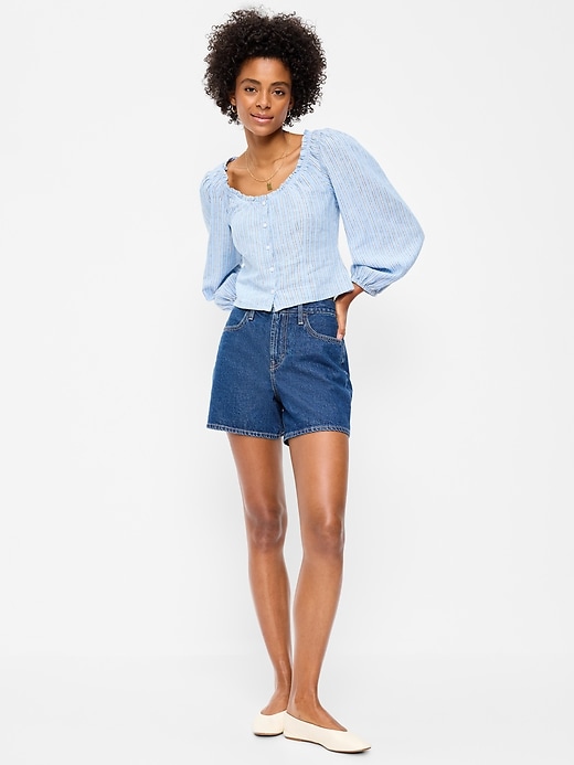 Image number 8 showing, High-Waisted Wow Baggy Jean Shorts -- 5-inch inseam