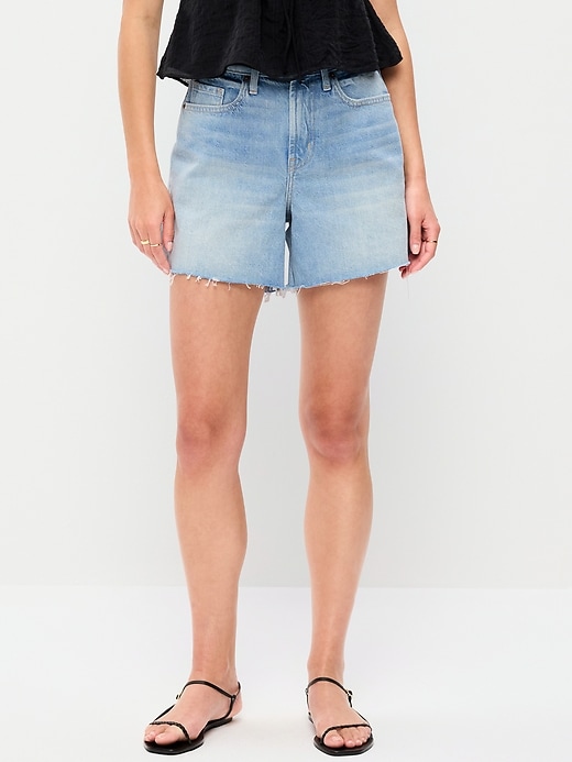 Image number 2 showing, High-Waisted Baggy Jean Shorts -- 5-inch inseam