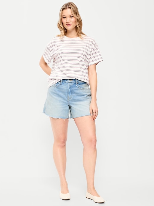 Image number 5 showing, High-Waisted Baggy Jean Shorts -- 5-inch inseam