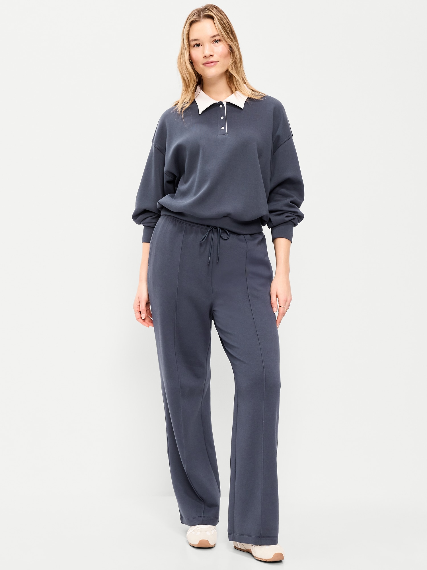 High-Waisted Dynamic Fleece Textured Wide-Leg Sweatpants