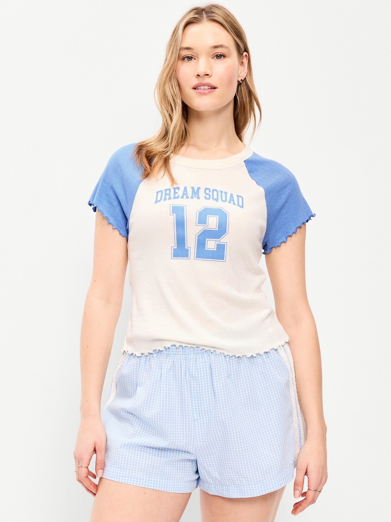 Пижамный топ, короткий рукав, ажурная вязка — Old Navy, цвет: Синий — фото 6