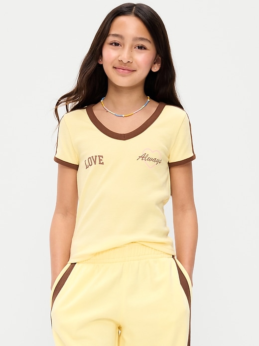 Image number 1 showing, Fitted Short-Sleeve Graphic T-Shirt for Girls