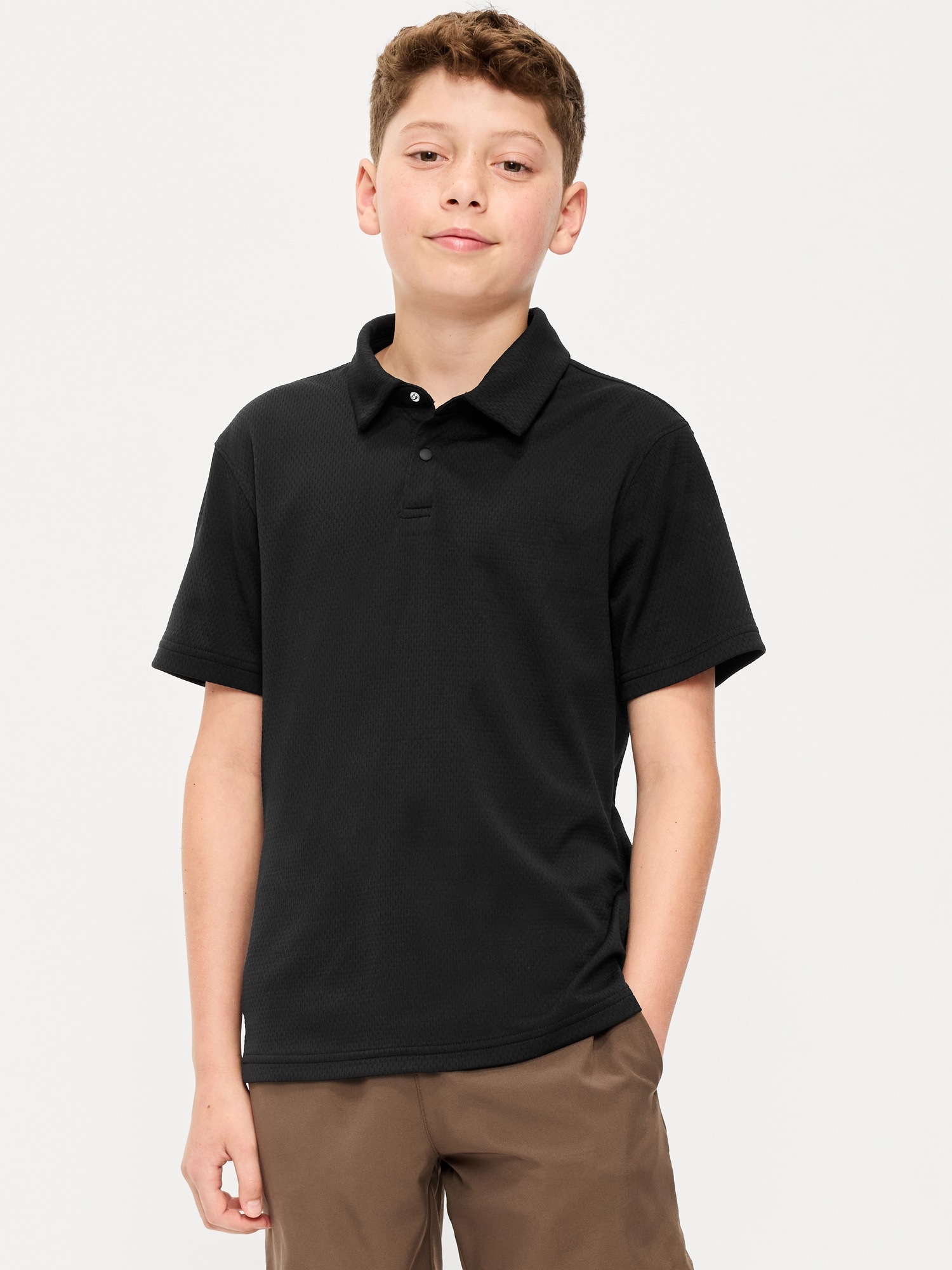 Short-Sleeve Textured Mesh Polo Shirt for Boys