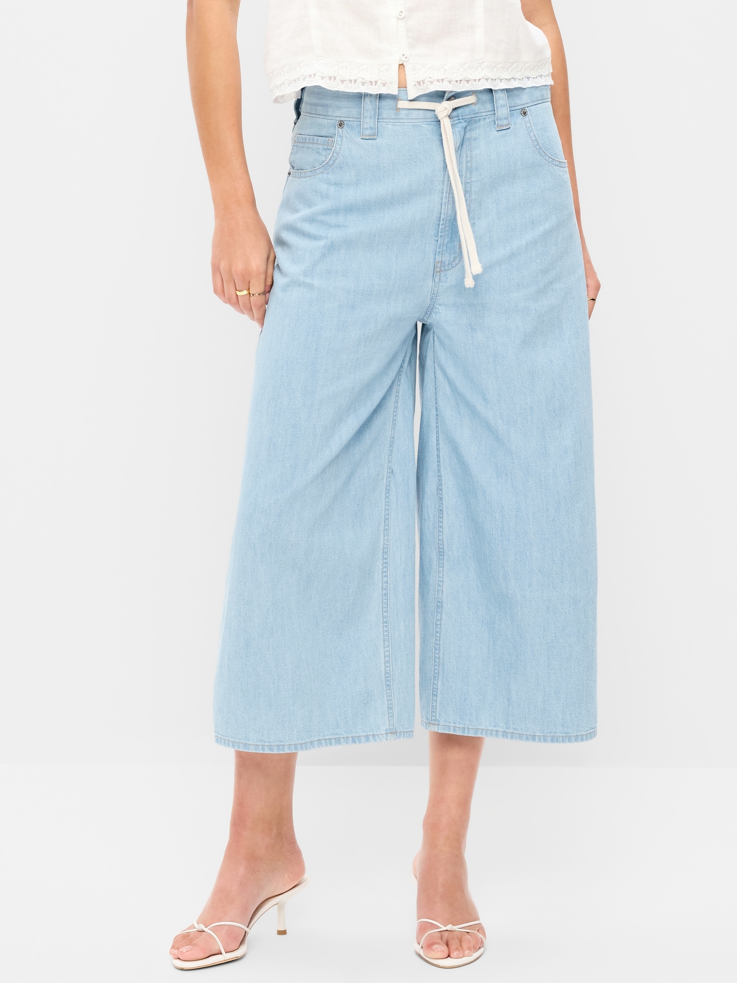 Mid-Rise Loose Culotte Jeans
