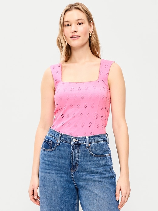 Image number 6 showing, Seamed-Bodice Eyelet Tank Top