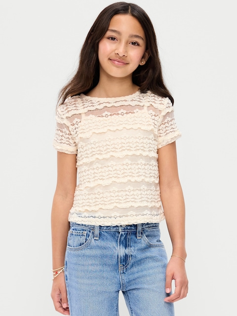 2-in-1 Short-Sleeve Cami Lace Top for Girls