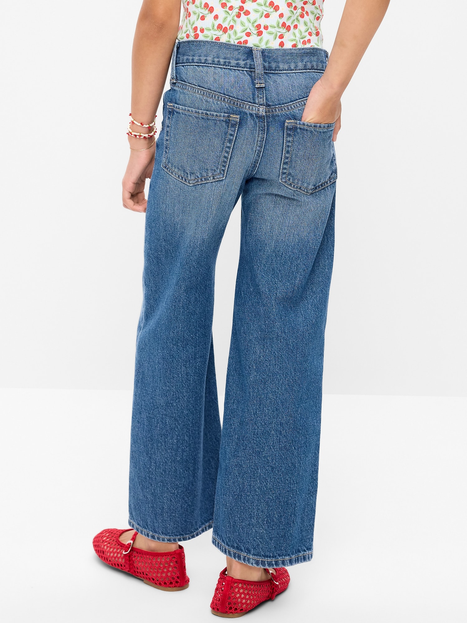 High-Waisted Baggy Embroidered Wide-Leg Jeans for Girls