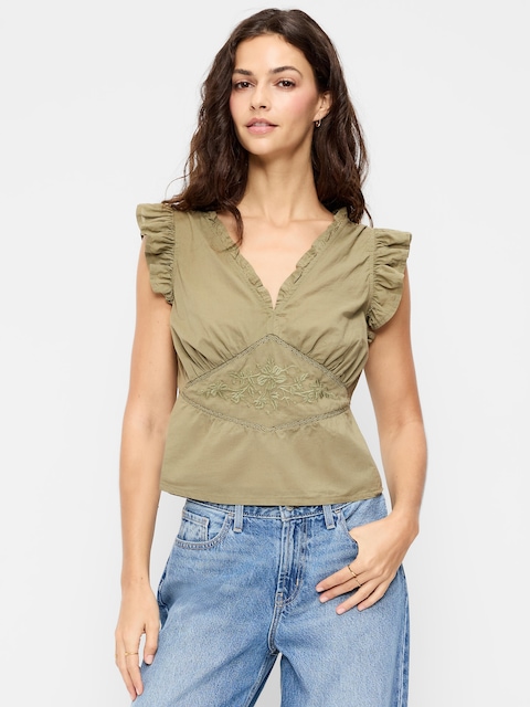 Flutter-Sleeve Embroidered Top