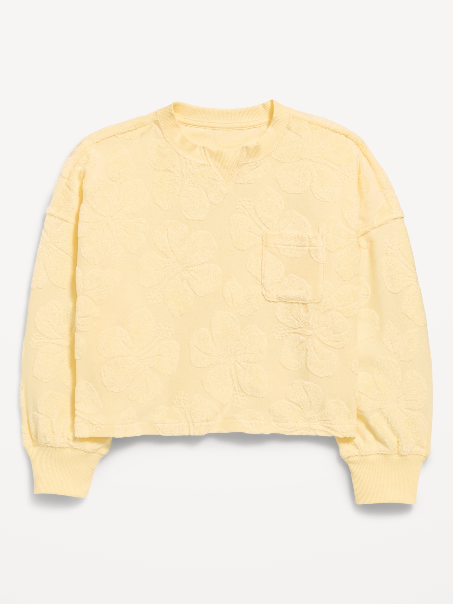 Boxy Long-Sleeve Textured Pocket T-Shirt for Girls