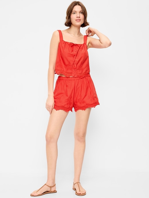 Image number 9 showing, High-Waisted Lace-Trim Shorts