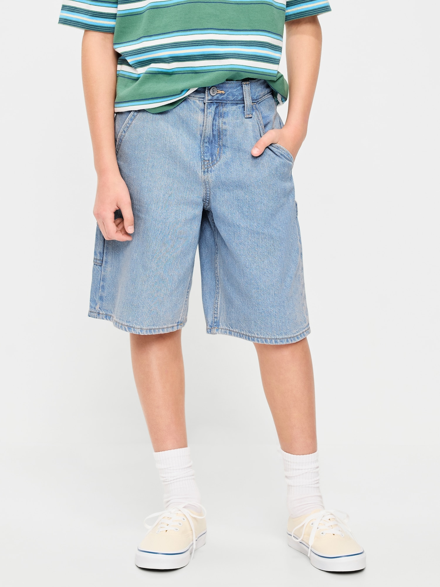 Below Knee Super Baggy Utility Jean Shorts for Boys