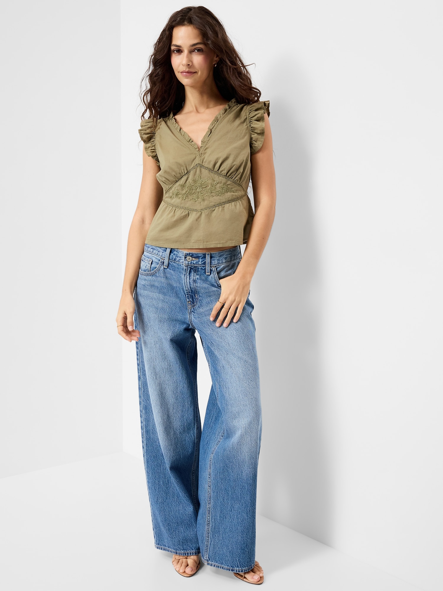 Flutter-Sleeve Emboirdered Top