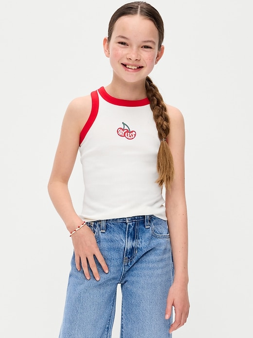 Fitted Ribbed Graphic Tank Top for Girls from Old Navy - $4.99