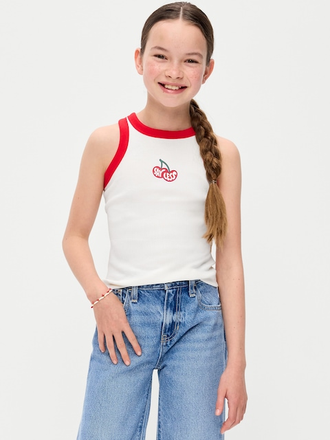 Fitted Ribbed Graphic Tank Top for Girls