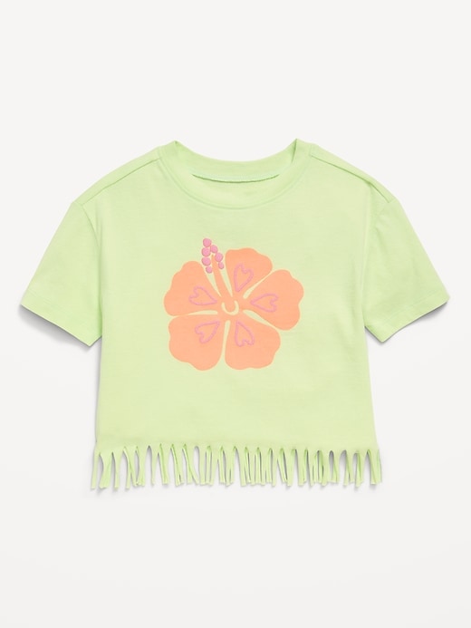 Image number 1 showing, Short-Sleeve Graphic Fringed-Hem T-Shirt for Toddler Girls
