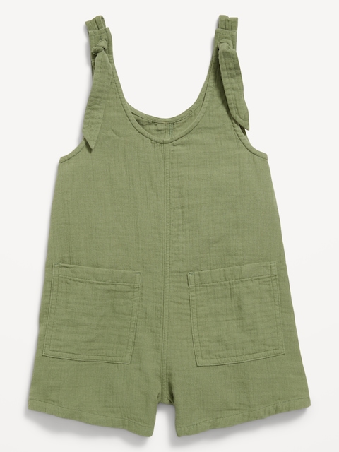 Sleeveless Tie-Strap Double-Weave Romper for Girls