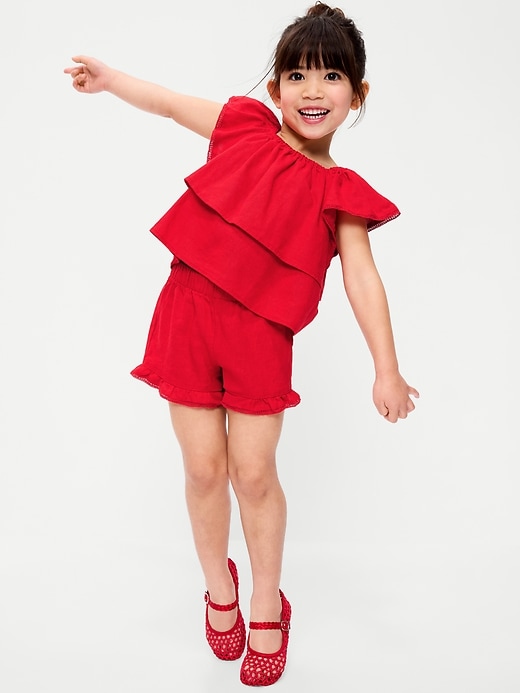 Image number 1 showing, Short-Sleeve Ruffled Linen-Blend Top and Shorts Set for Toddler Girls