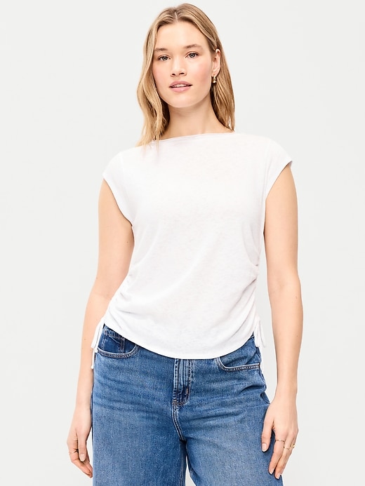 Image number 6 showing, Cap-Sleeve Shirred Side Top