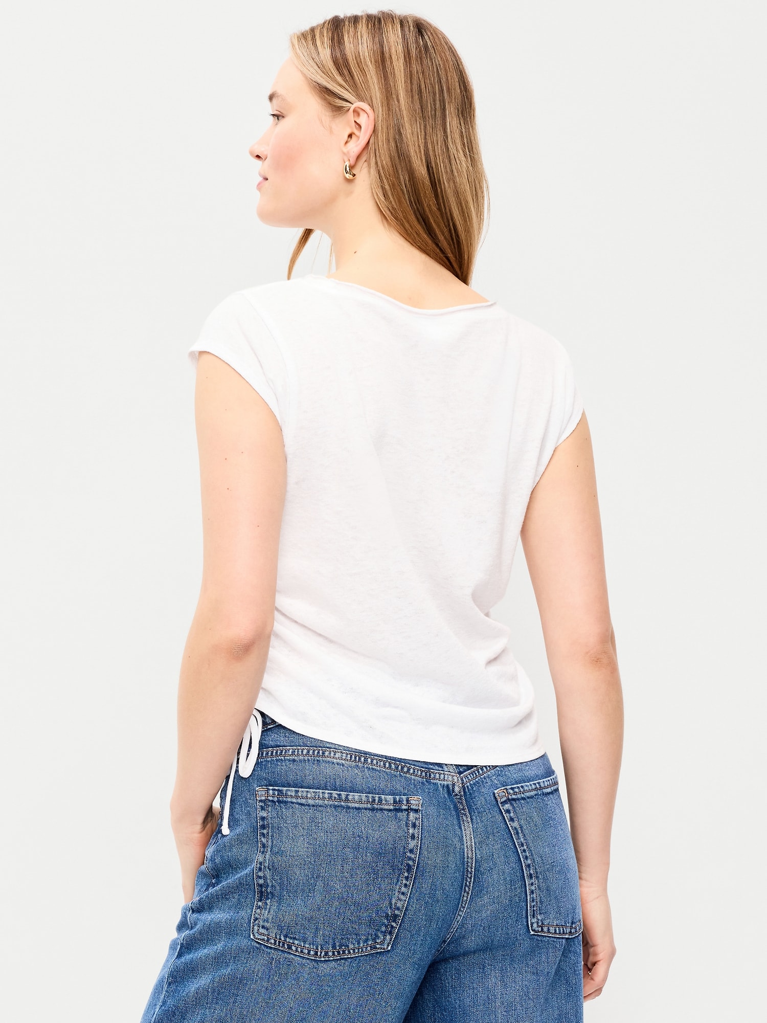 Cap-Sleeve Shirred Side Top